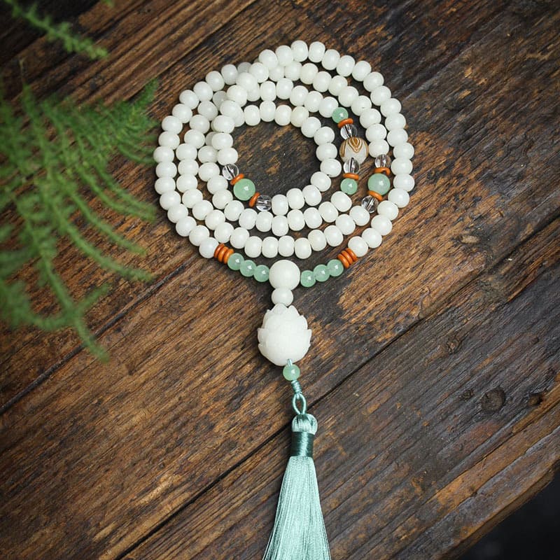 KarmaRipple's Ivory Bodhi Seed Mala 108 Beadwork Protection Bracelet p2