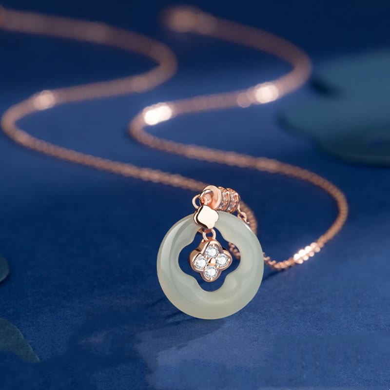 KarmaRipple's 925 Sterling Silver Authentic Hetian Jade Fortunate Four Leaf Clover Zircon Pendant Necklace With Gift Box p7