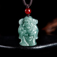 KarmaRipple's Authentic Green Jade Chinese God of Wealth Caishen Ingot Abundance Pendant Necklace