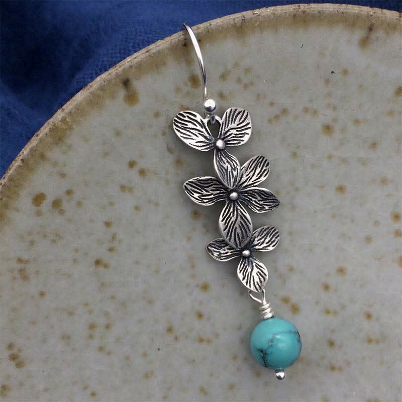 KarmaRipple's 925 Sterling Silver Turquoise Lazurite Flower Leaf Serenity Protection Hook Drop Dangle Earrings p4
