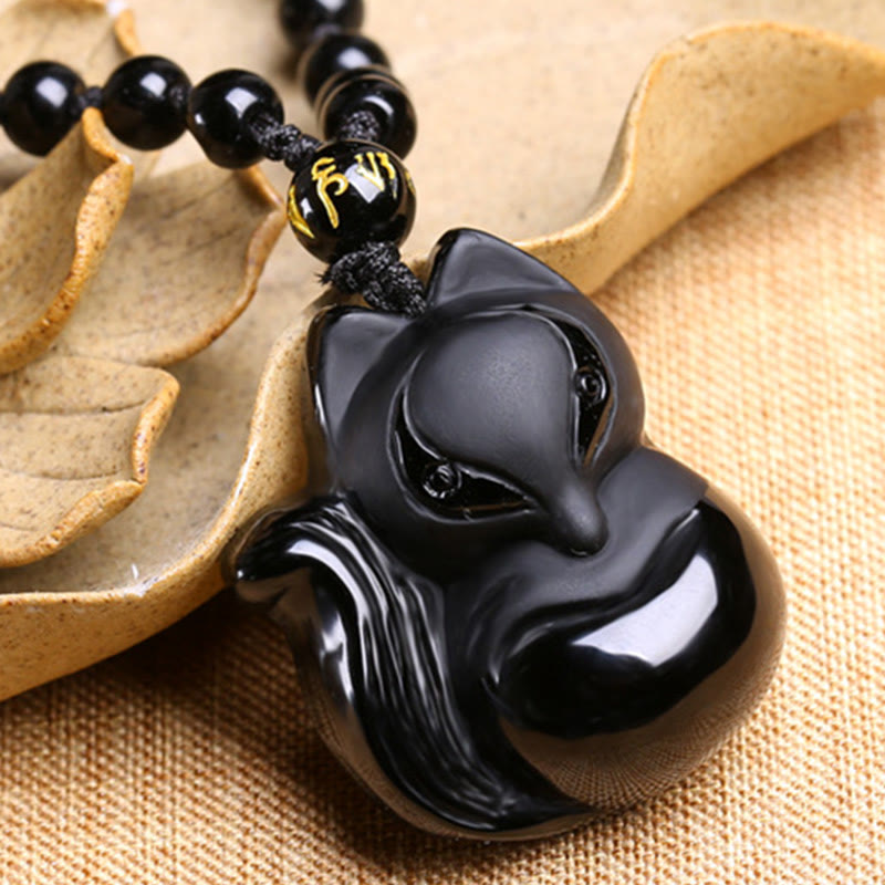 KarmaRipple's Authentic Black Obsidian Tiger Eye Ice Obsidian Fox Necklace Amulet Pendant p7