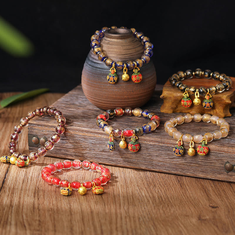 KarmaRipple's Gold Swallowing Beast Family Talisman Gold Silver Foil Liuli Glass Bead Blessings Bracelet p7