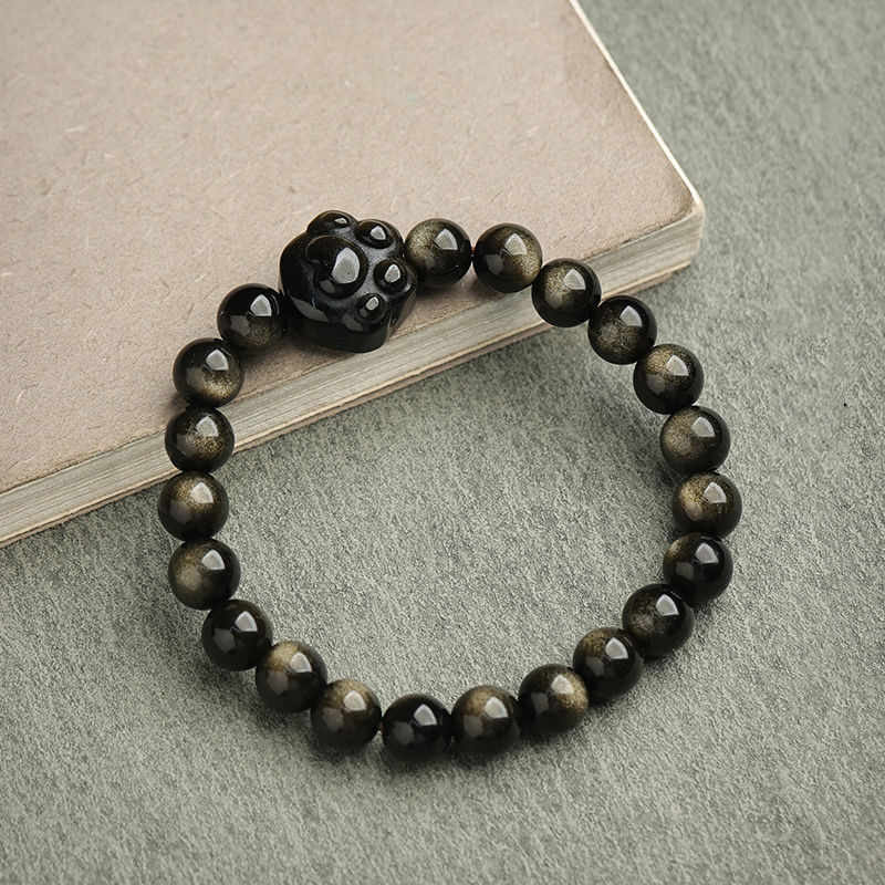 KarmaRipple's Gold Sheen Obsidian Silver Sheen Obsidian Lovely Paw Fortunate Cat Protection Bracelet p5