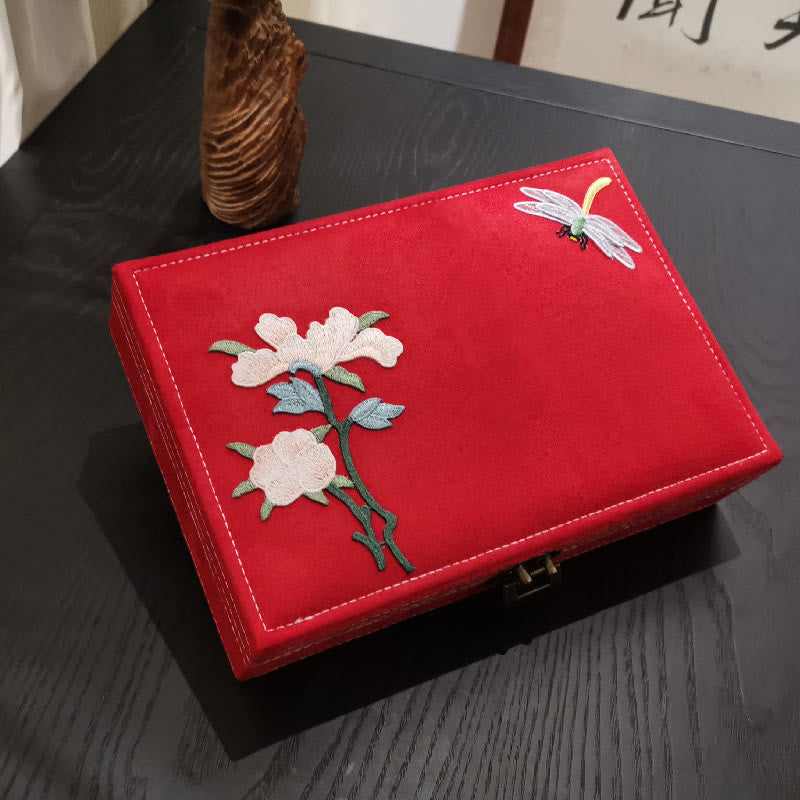 KarmaRipple's Flowers Dragonfly Jewelry Box Organizer Single Layer Jewelry Storage Box Flannel Box p3