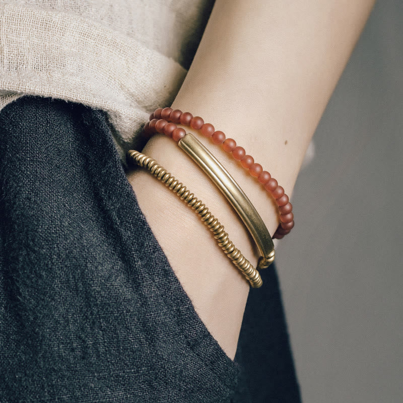 KarmaRipple's Tibetan Various Agate Stone Bronze Protection Triple Wrap Bracelet p5