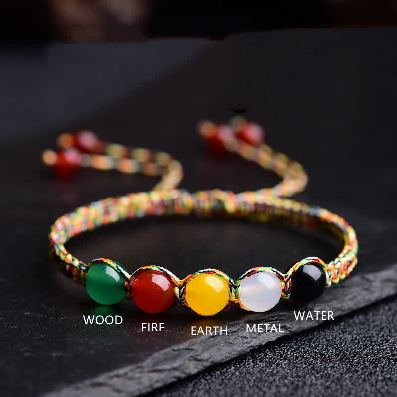 KarmaRipple's Colorful Agate Metal Wood Water Fire Earth Five Elements String Bracelet p3