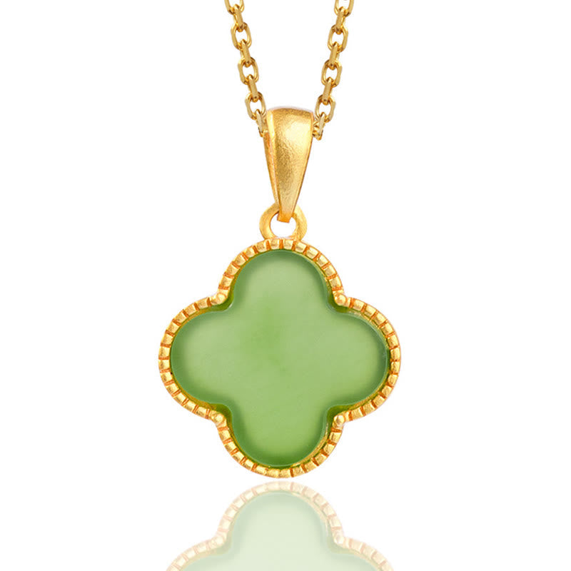 KarmaRipple's 925 Sterling Silver Authentic Hetian Jade Fortune Four Leaf Clover Pendant Necklace p2
