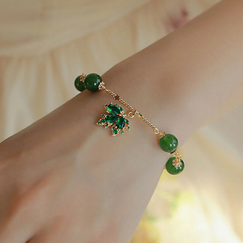KarmaRipple's 14k Gold Plated Green Chalcedony Maple Leaf Courage Strength Bracelet p6
