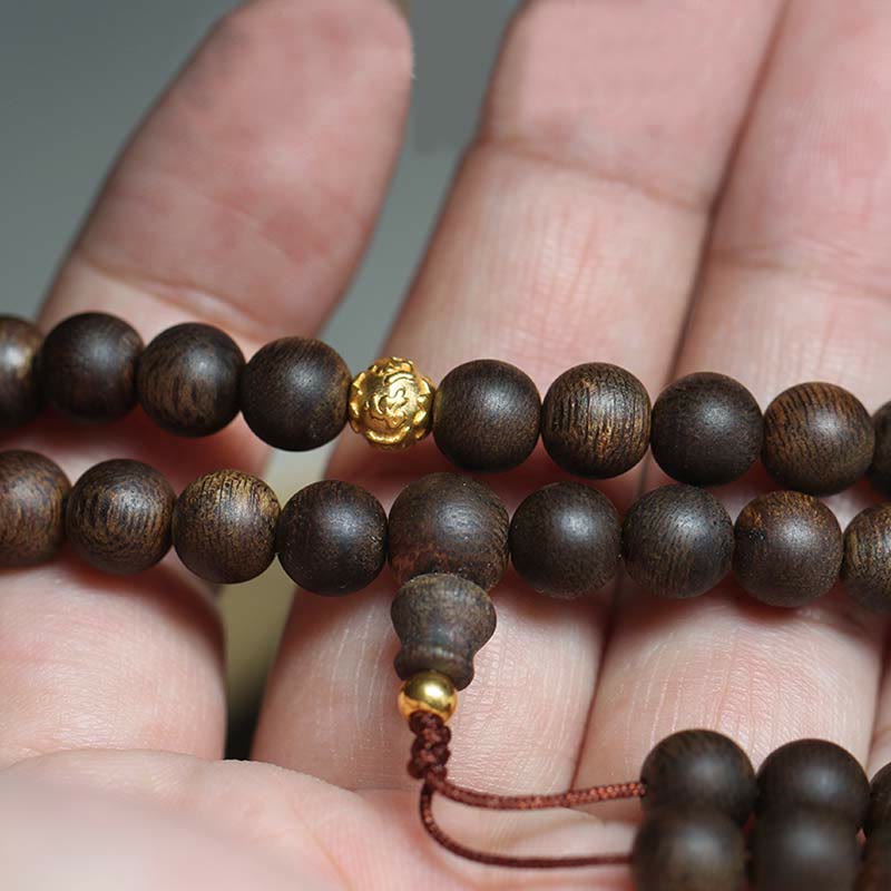 KarmaRipple's 108 Mala Beadwork 999 Pure Gold Beadwork Rare Brunei Agarwood Peace Strength Bracelet p4