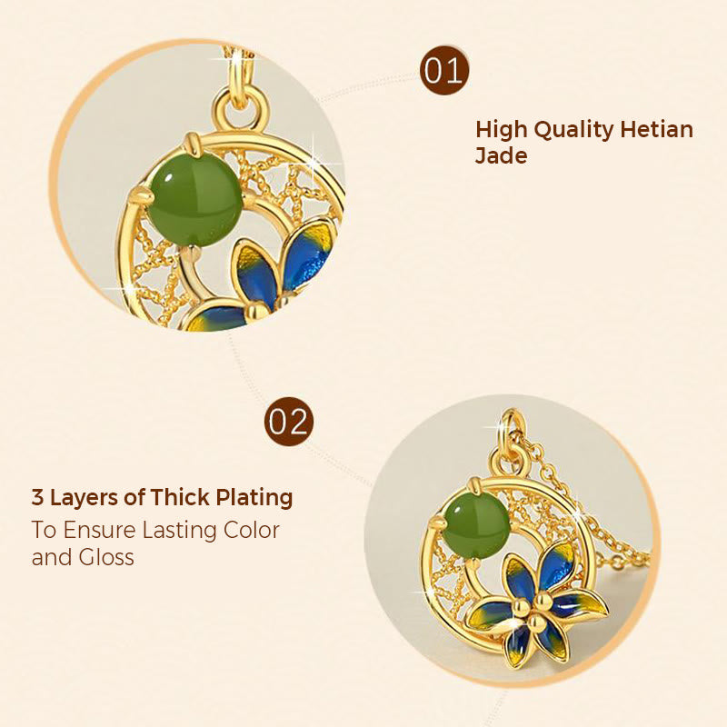 KarmaRipple's 925 Sterling Silver Authentic Hetian Cyan Jade Flower Fortune Pendant Necklace Ring Earrings Set p7