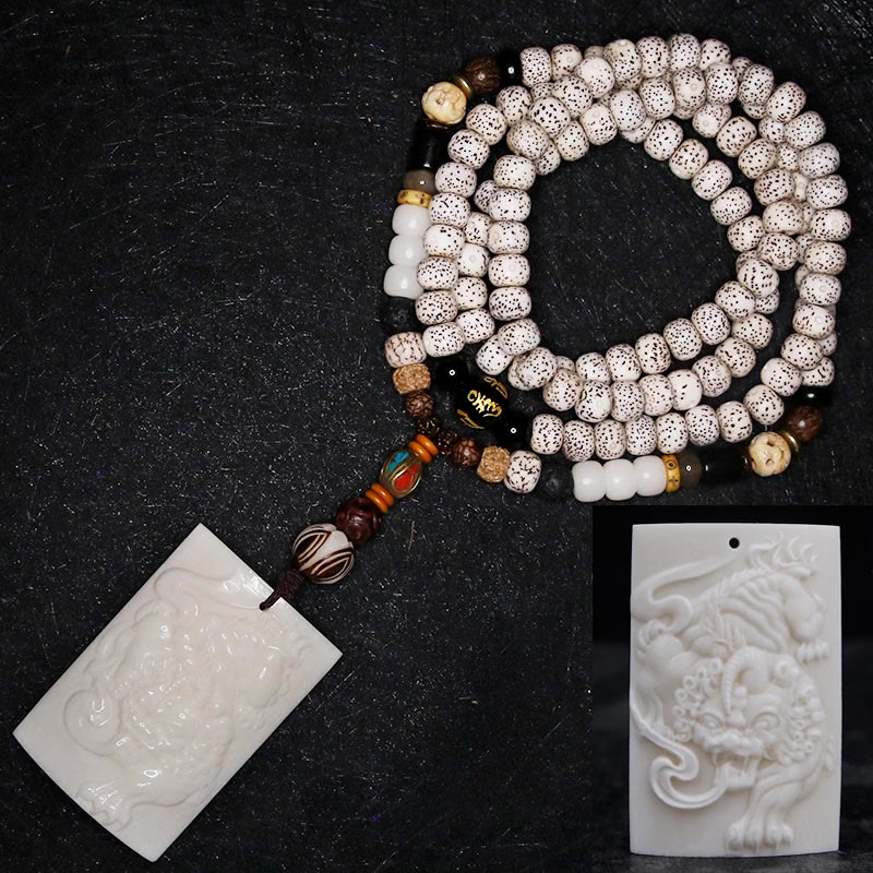 KarmaRipple's 108 Mala Beadwork Bodhi Seed Yak Bone Avalokitesvara Fortunate Pixiu Guan Gong Buddha Demon Peace Tassel Bracelet p19