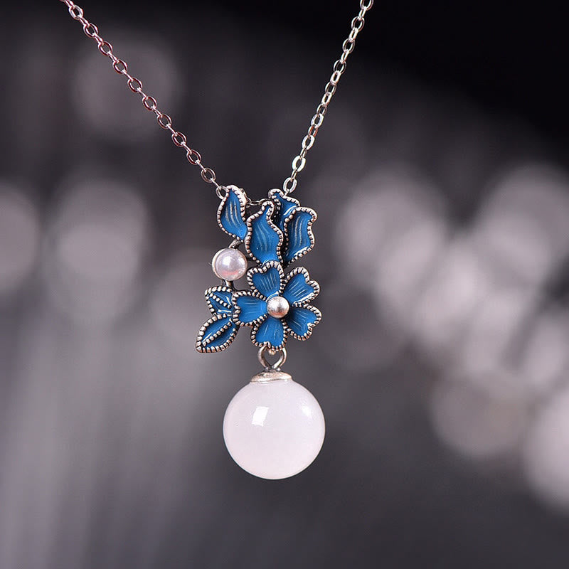 KarmaRipple's Ivory Jade 925 Sterling Silver Pearl Flower Blessing Pendant Necklace Ring Earrings p7