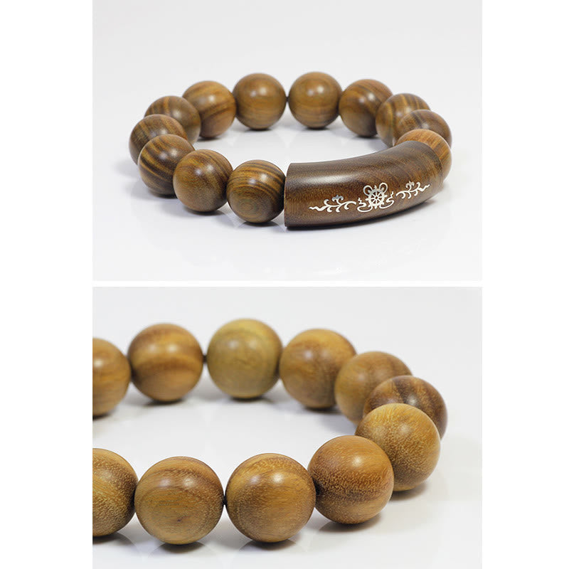 KarmaRipple's 999 Sterling Silver Green Sandalwood Om Mani Padme Hum Dragon Phoenix Dharmachakra Inlaid Peace Bracelet p17