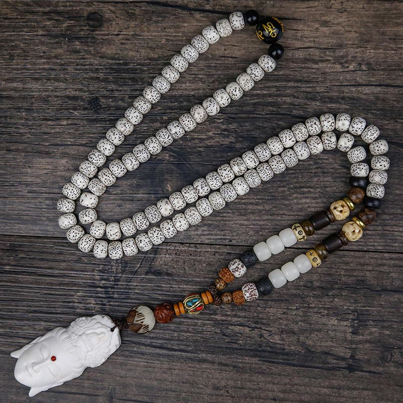 KarmaRipple's 108 Mala Beadwork Bodhi Seed Yak Bone Avalokitesvara Fortunate Pixiu Guan Gong Buddha Demon Peace Tassel Bracelet p5