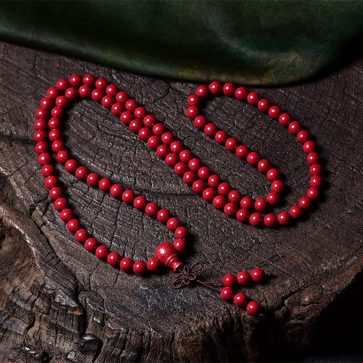 KarmaRipple's 108 Mala Beadwork Cinnabar Om Mani Padme Hum Pattern Engraved Blessing Bracelet p26