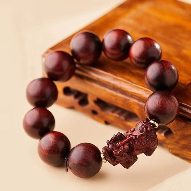 KarmaRipple's Small Leaf Red Sandalwood PiXiu Protection Bracelet p2