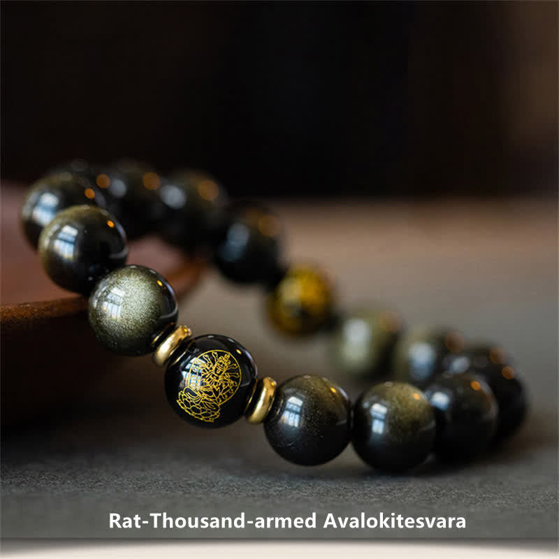 KarmaRipple's Chinese Zodiac Natal Buddha Gold Sheen Obsidian Wealth Protection Bracelet p28