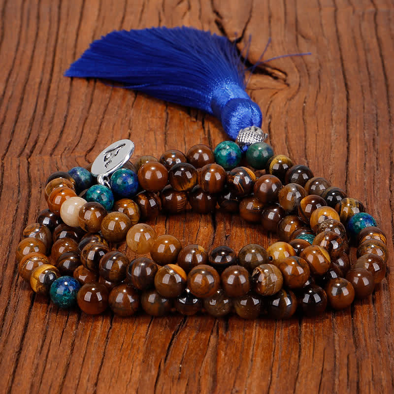 KarmaRipple's 108 Mala Beadwork Tiger Eye Buddha Strength Bracelet Tassel Pendant Necklace p7