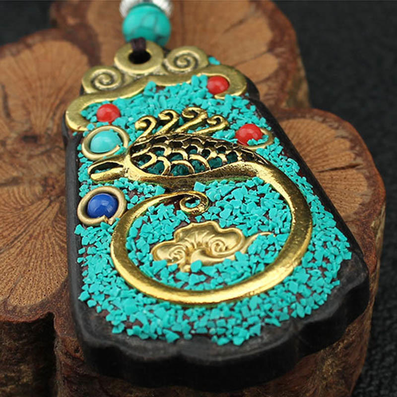 KarmaRipple's Tibet God Of Wealth Money Tree Golden Phoenix Thangka Ebony Peace Pendant Necklace p14