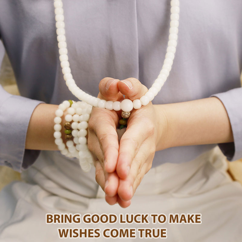 KarmaRipple's Ivory Jade Bodhi Lotus Mala Balance Pendant Bracelet p16