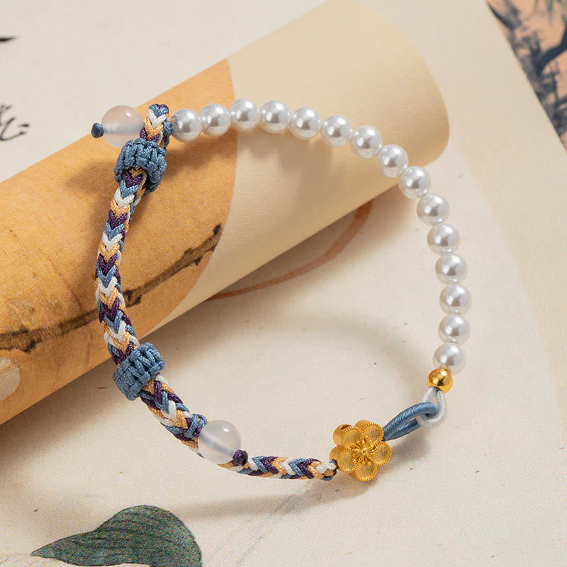 KarmaRipple's 925 Sterling Silver Peach Blossom Pearl Chalcedony Balancing Rope Bracelet p2