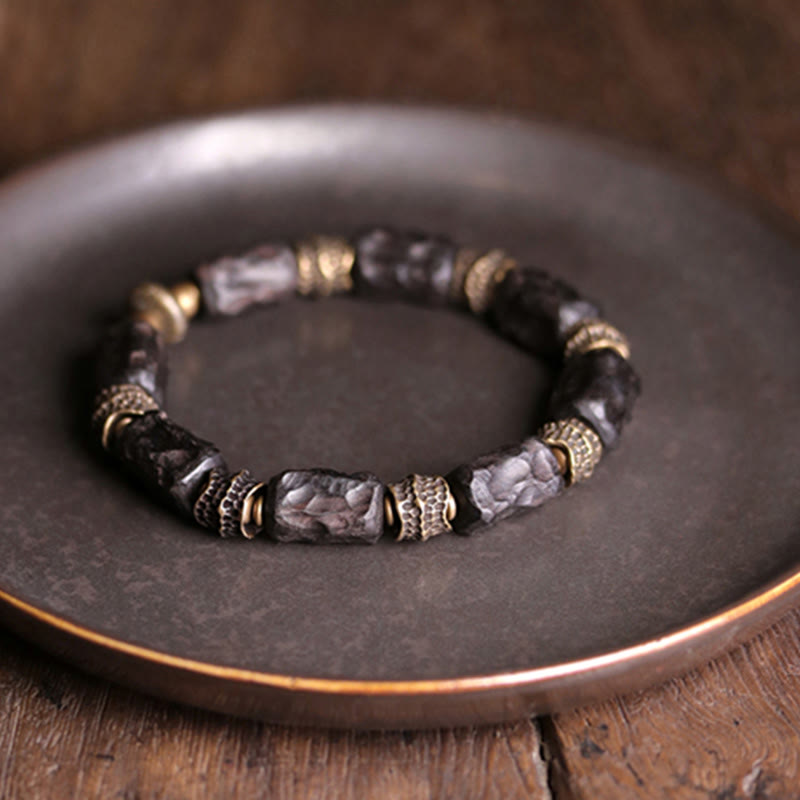 KarmaRipple's Tibetan Ebony Wood Bronze Calm Peace Bracelet p4