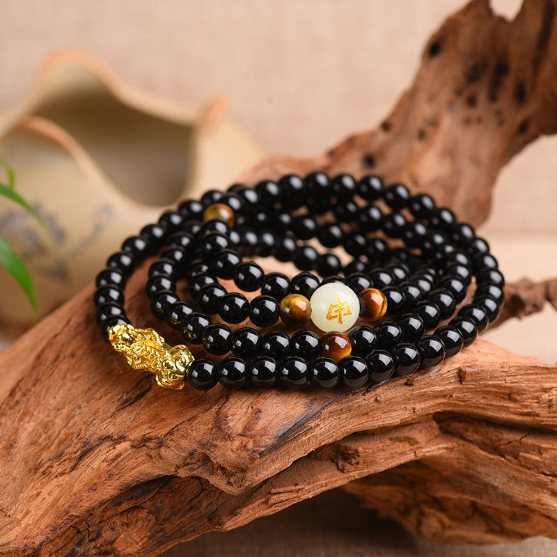 KarmaRipple's Chinese Zodiac Obsidian PiXiu Protection Mala Bracelet p11