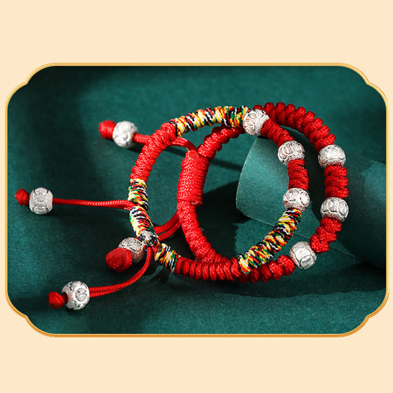 KarmaRipple's 925 Sterling Silver King Kong Weave Multicolored Red String Strength Handmade Woven Kids Child Bracelet p12