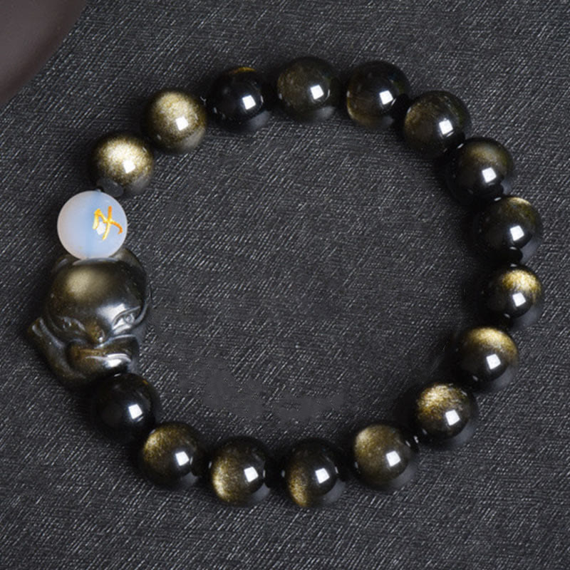 KarmaRipple's Authentic Rainbow Obsidian Gold Sheen Obsidian Silver Sheen Obsidian Fox Balancing Bracelet p13