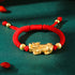 999 Sterling Silver Golden PiXiu / Red Rope(Bracelet Size 12+4cm)