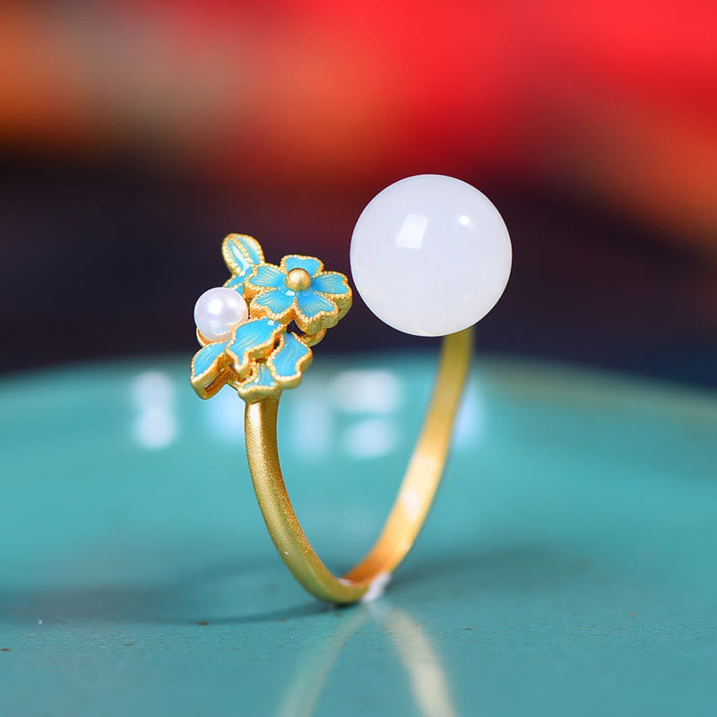 KarmaRipple's Ivory Jade 925 Sterling Silver Pearl Flower Blessing Pendant Necklace Ring Earrings p2