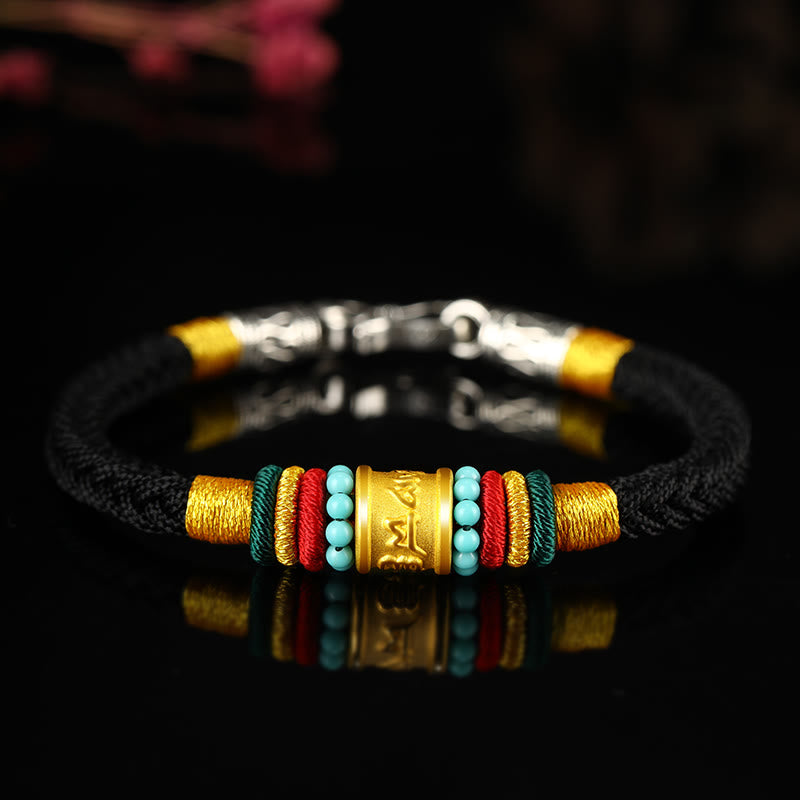 KarmaRipple's Tibet 999 Gold Om Mani Padme Hum Handmade Eight Thread Peace Weave Fortune Bracelet p56