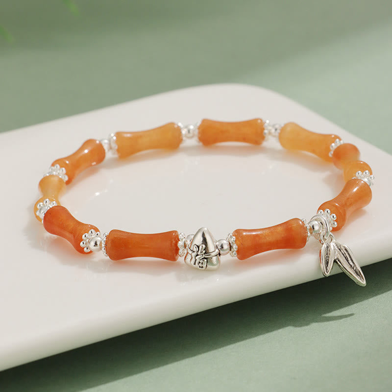 KarmaRipple's Peridot Ivory Jade Strawberry Quartz Green Aventurine Bamboo Fu Character Fortune Bracelet p16