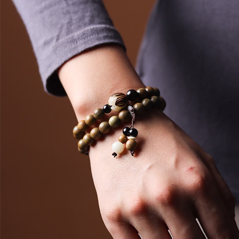 KarmaRipple's Green Sandalwood Bodhi Seed Lotus Soothing Double Wrap Bracelet p11