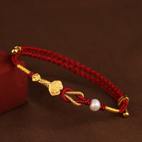 KarmaRipple's 24K Gold Wish Ruyi Handle Fu Character Rabbit Pearl Fortune Woven Bracelet