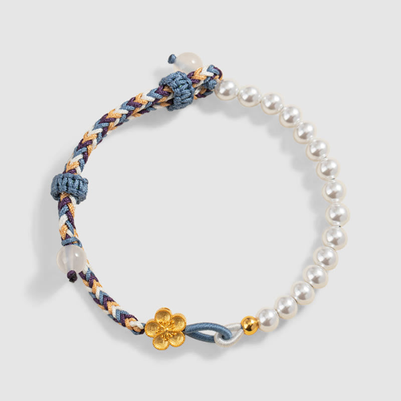 KarmaRipple's 925 Sterling Silver Peach Blossom Pearl Chalcedony Balancing Rope Bracelet p5