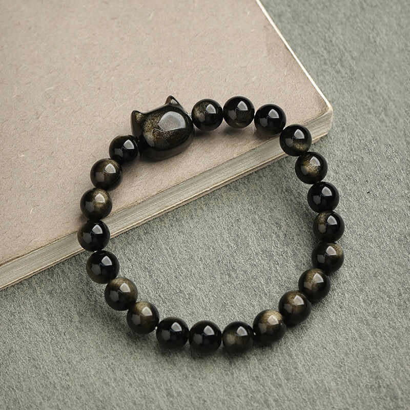 KarmaRipple's Gold Sheen Obsidian Silver Sheen Obsidian Lovely Paw Fortunate Cat Protection Bracelet p15