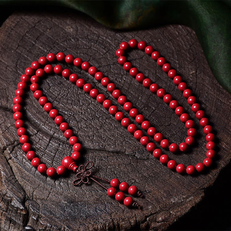 KarmaRipple's 108 Mala Beadwork Cinnabar Om Mani Padme Hum Pattern Engraved Blessing Bracelet p27