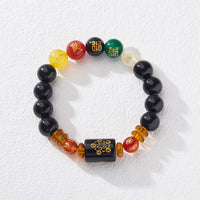 KarmaRipple's Five Elements Black Onyx Red Agate Wisdom Wealth Bracelet
