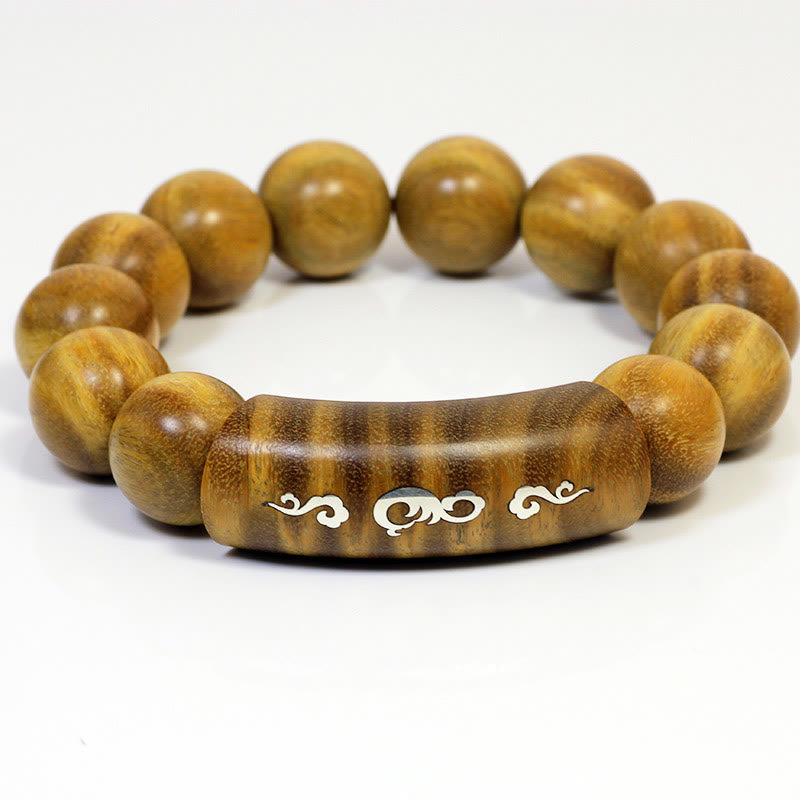 KarmaRipple's 999 Sterling Silver Green Sandalwood Om Mani Padme Hum Dragon Phoenix Dharmachakra Inlaid Peace Bracelet p3