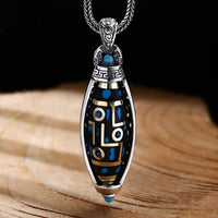 KarmaRipple's Tibetan Om Mani Padme Hum Nine-Eye Dzi Bead Pattern Peace Purity Rotatable Pendant Necklace