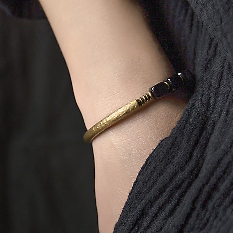 KarmaRipple's Black Obsidian Gemstone Bronze Strength Pair Bracelet p10