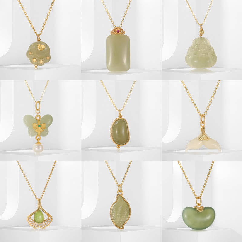 KarmaRipple's 925 Sterling Silver Authentic Hetian Jade Cyan Jade Fortune Laughing Buddha Butterfly Pendant Necklace p47