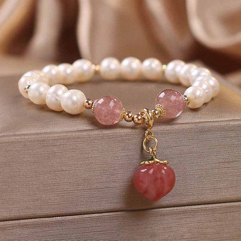 KarmaRipple's Authentic Pearl Strawberry Quartz Peach Love Heart Wisdom Talisman Bracelet p5