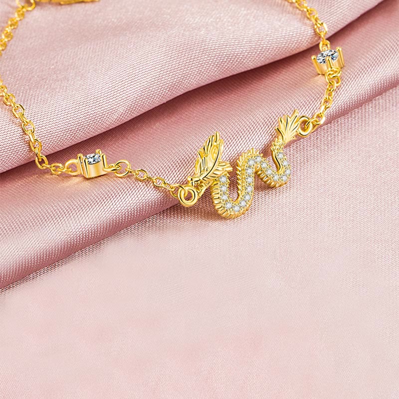 KarmaRipple's 925 Sterling Silver Year Of The Dragon Auspicious Golden Dragon Fortune Red Rope Chain Bracelet ( p14