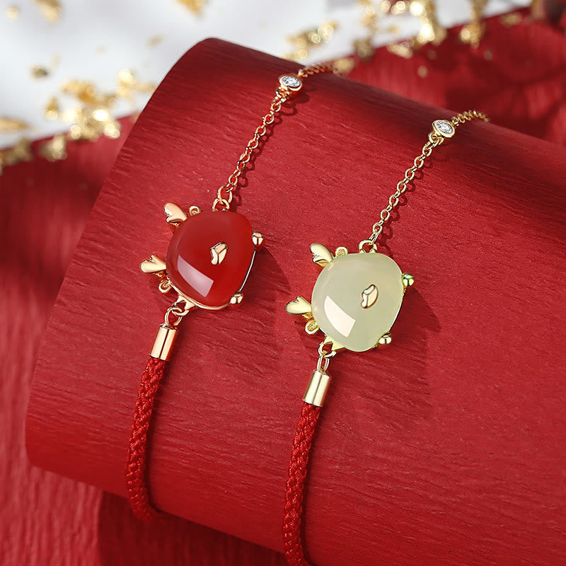 KarmaRipple's 925 Sterling Silver Year of the Dragon Authentic Hetian Jade Red Agate Cute Dragon Protection Success Bracelet Pendant Necklace Earrings ( p10