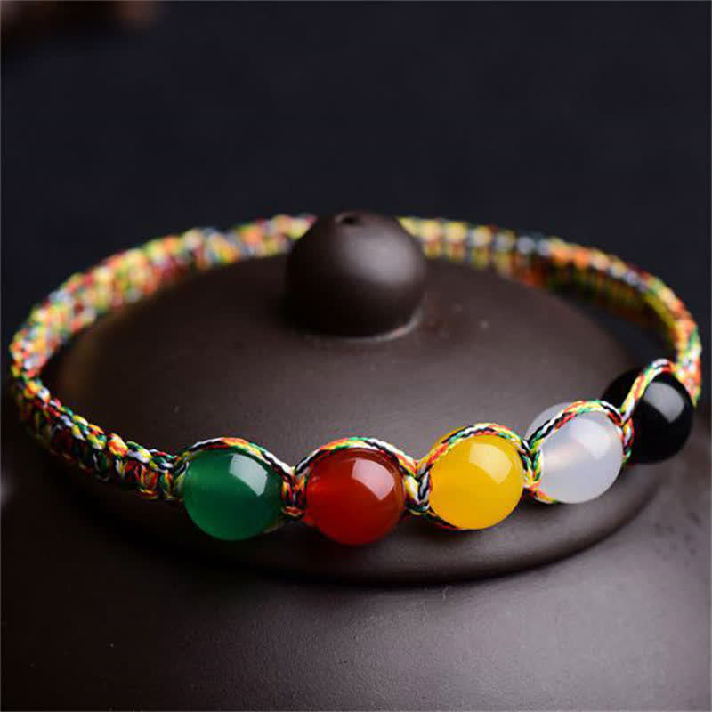 KarmaRipple's Colorful Agate Metal Wood Water Fire Earth Five Elements String Bracelet p6