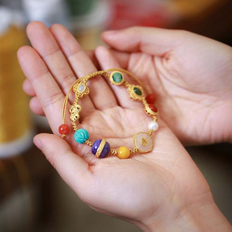 KarmaRipple's 925 Sterling Silver Authentic Hetian Jade Amber Red Agate Crystals Fortune Bracelet p20