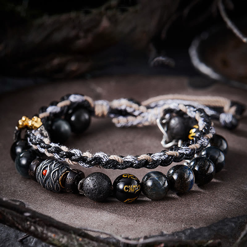 KarmaRipple's 925 Sterling Silver Lava Rock Eagle's Eye Stone Fortunate Beadwork Handmade Balancing Bracelet p16