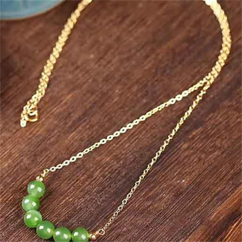 KarmaRipple's 14k Gold Plated Hetian Cyan Jade Beaded Fortune Pendant Necklace p5